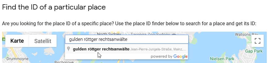Place ID Finder Suchfeld