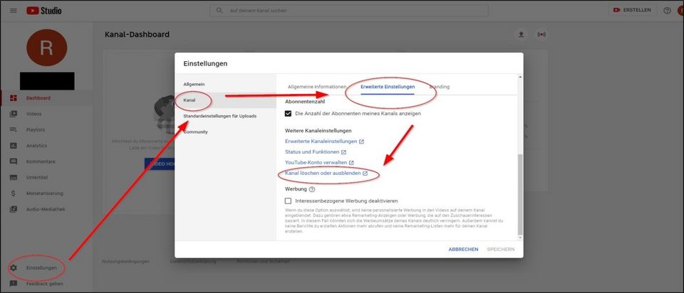 Anleitung - YouTube-Account löschen mit komplett vorhandenen Zugangsdaten