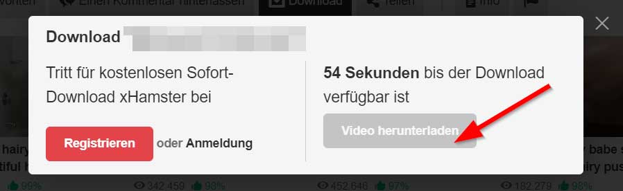 Download von Video ohne Registrierung Screenshot Xhamster 